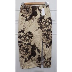 Karen millen women sz 6 gold brown Italian pencil skirt split stretch small